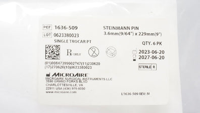 MicroAire 1636-509 Steinmann Pin 9/64inch x 9inch - Pack of 6